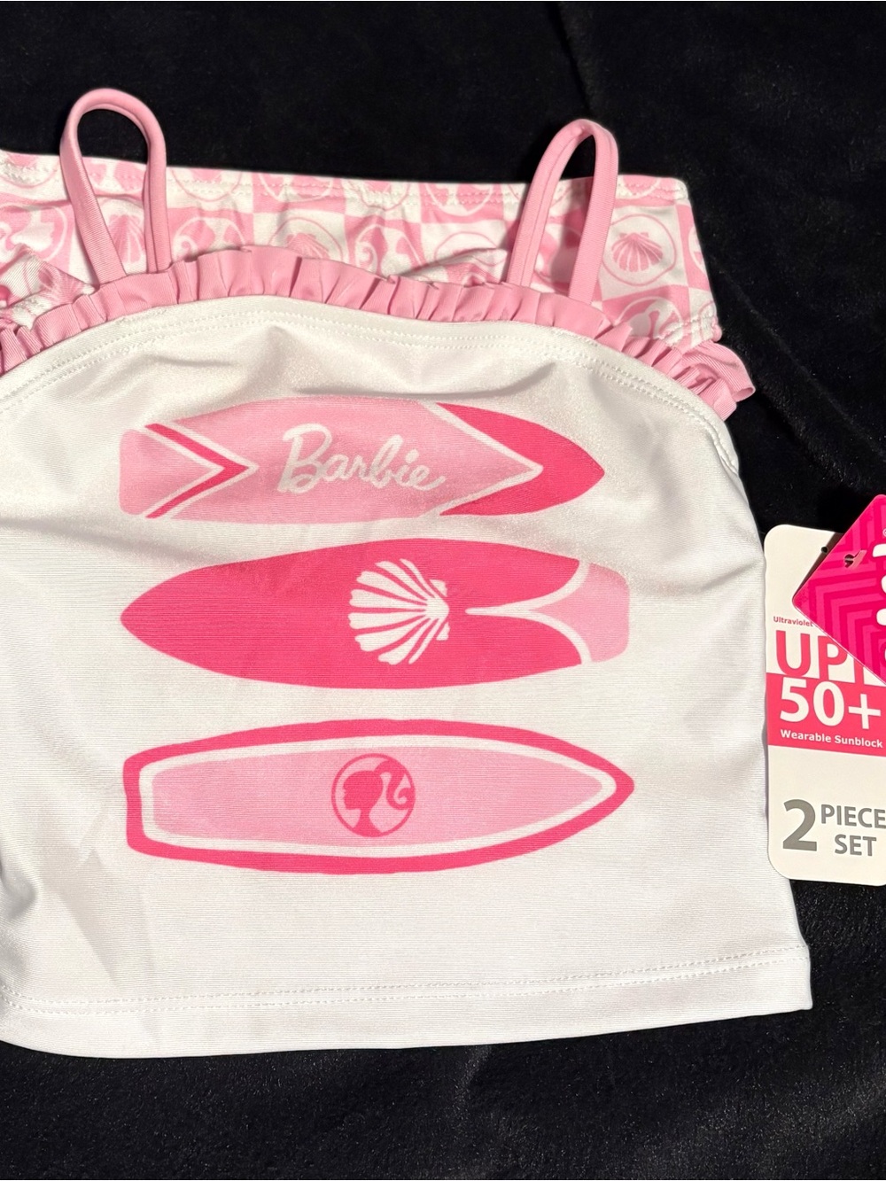 Barbie Pink and White Surfboard Graphic Girls' Swim set